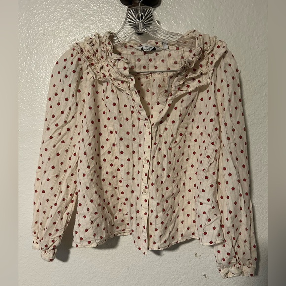 & OTHER STORIES
Print Ruffled Collar Blouse In White W. Tiny Strawberry Print - Picture 2 of 12